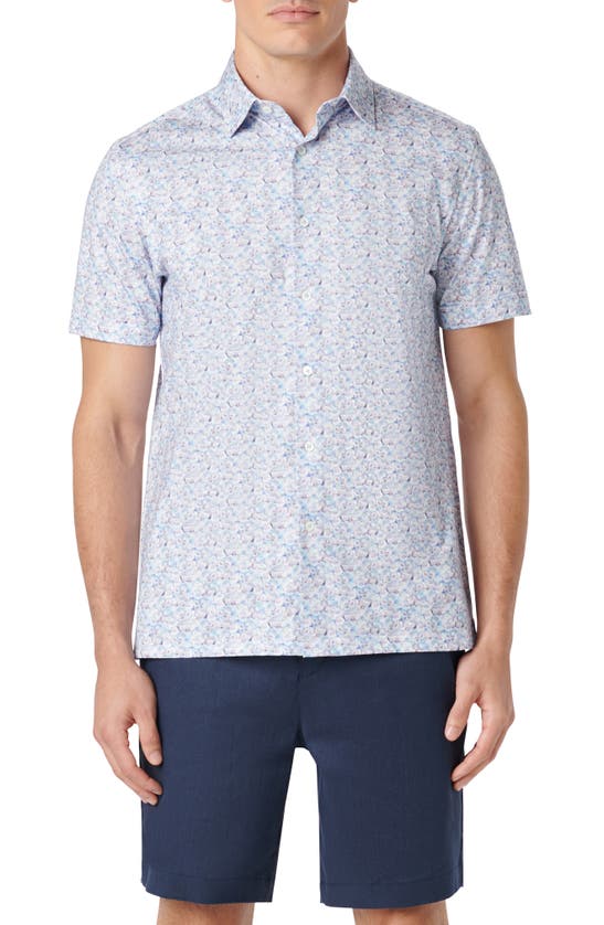 Shop Bugatchi Milo Ooohcotton® Floral Short Sleeve Button-up Shirt In Air Blue