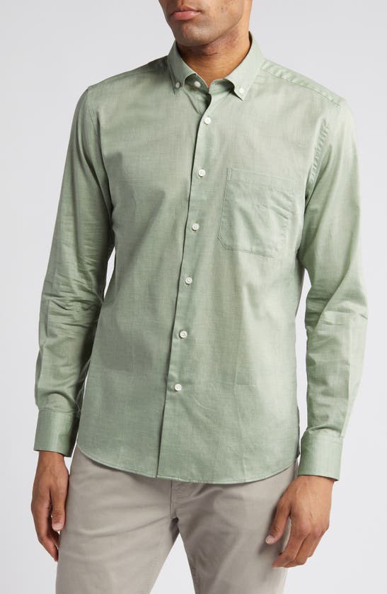 Shop Scott Barber Heathered Chambray Button-down Shirt In Sage