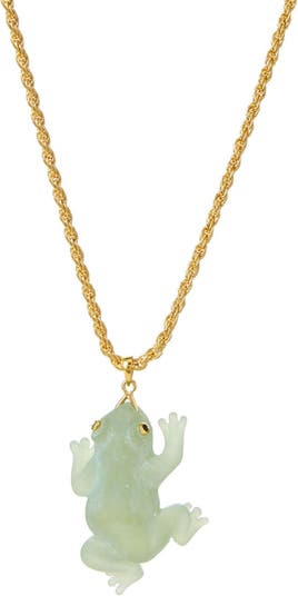 18K Gold Plated Jade Frog Pendant Necklace