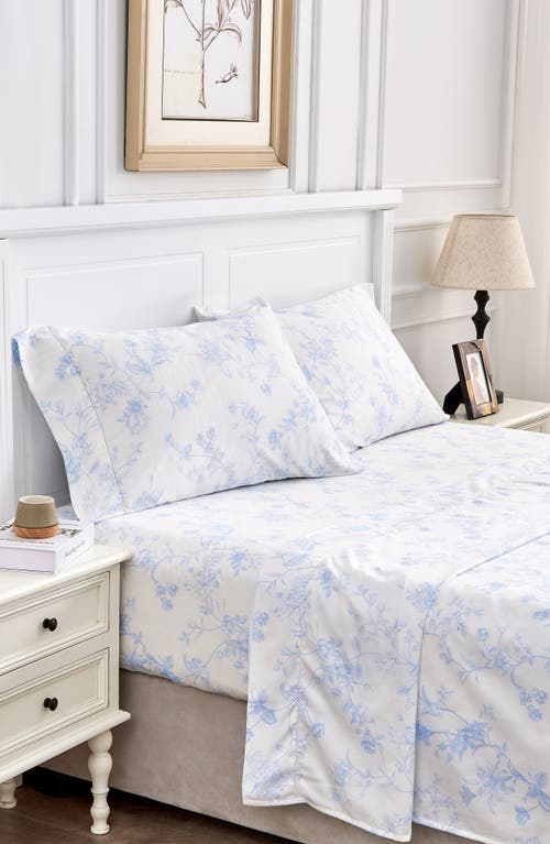 Shop Melange Home Bouquet Cotton Pillowcase Set In White/light Blue