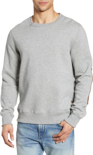 Billy Reid Dover Crewneck Sweatshirt with Leather Elbow Patches