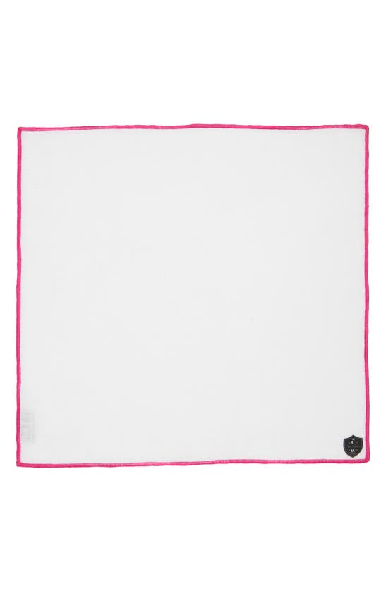 Clifton Wilson White Linen Pocket Square With Fuchsia Trim In Fuchsia