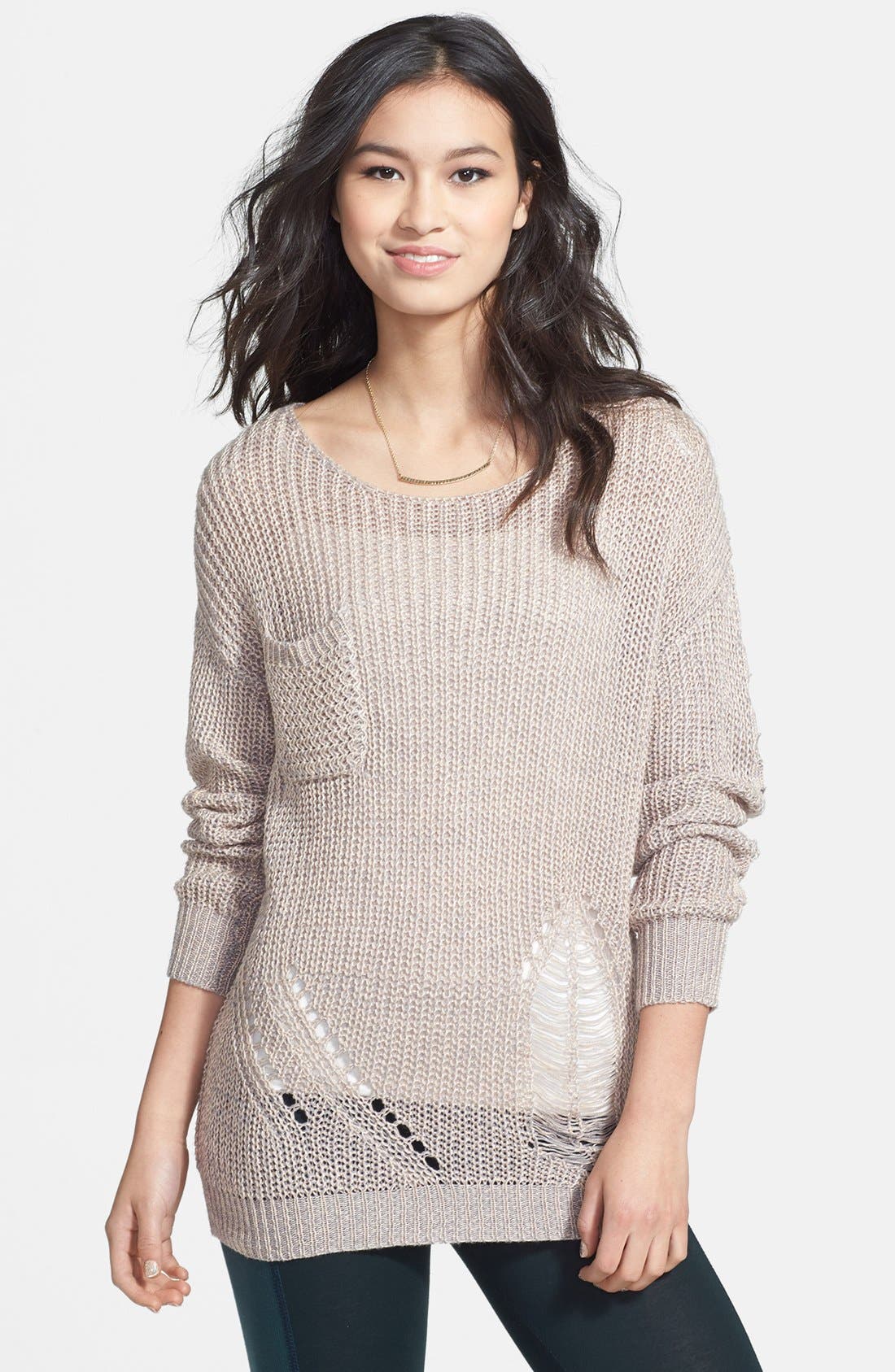 Blu Pepper Distressed Oversized Sweater (Juniors) Nordstrom
