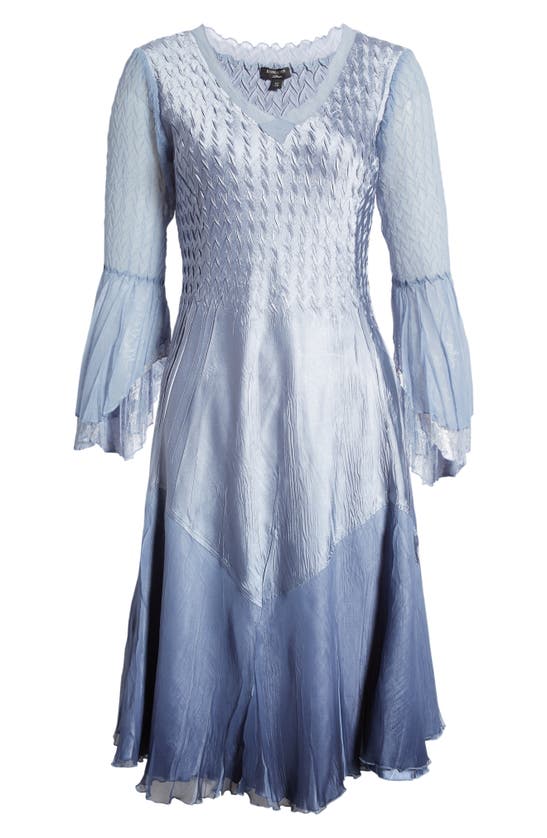 Shop Komarov Three-quarter Sleeve Charmeuse & Chiffon Midi Dress In Persian Violet Blue Ombre