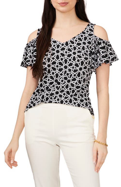 Chaus V-Neck Cold Shoulder Top Black/Ivory at Nordstrom,