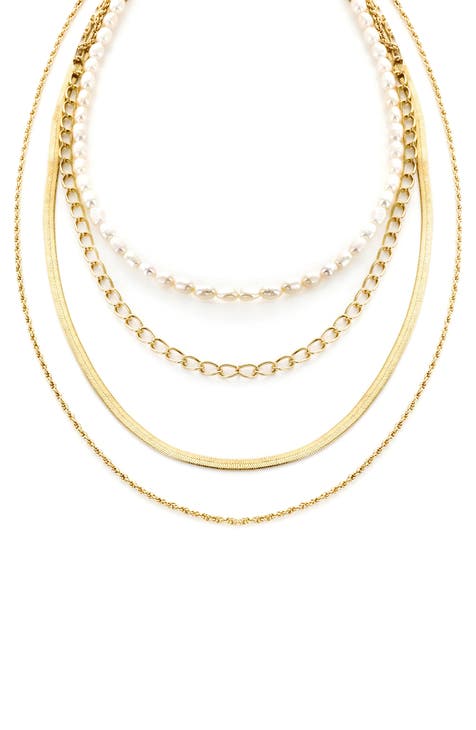 Imitation Pearl Layered Chain Necklace