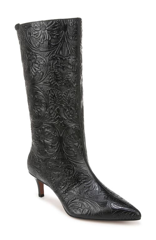 Shop Sarto By Franco Sarto Amari Floral Embossed Pointed Toe Boot In Black Embossed