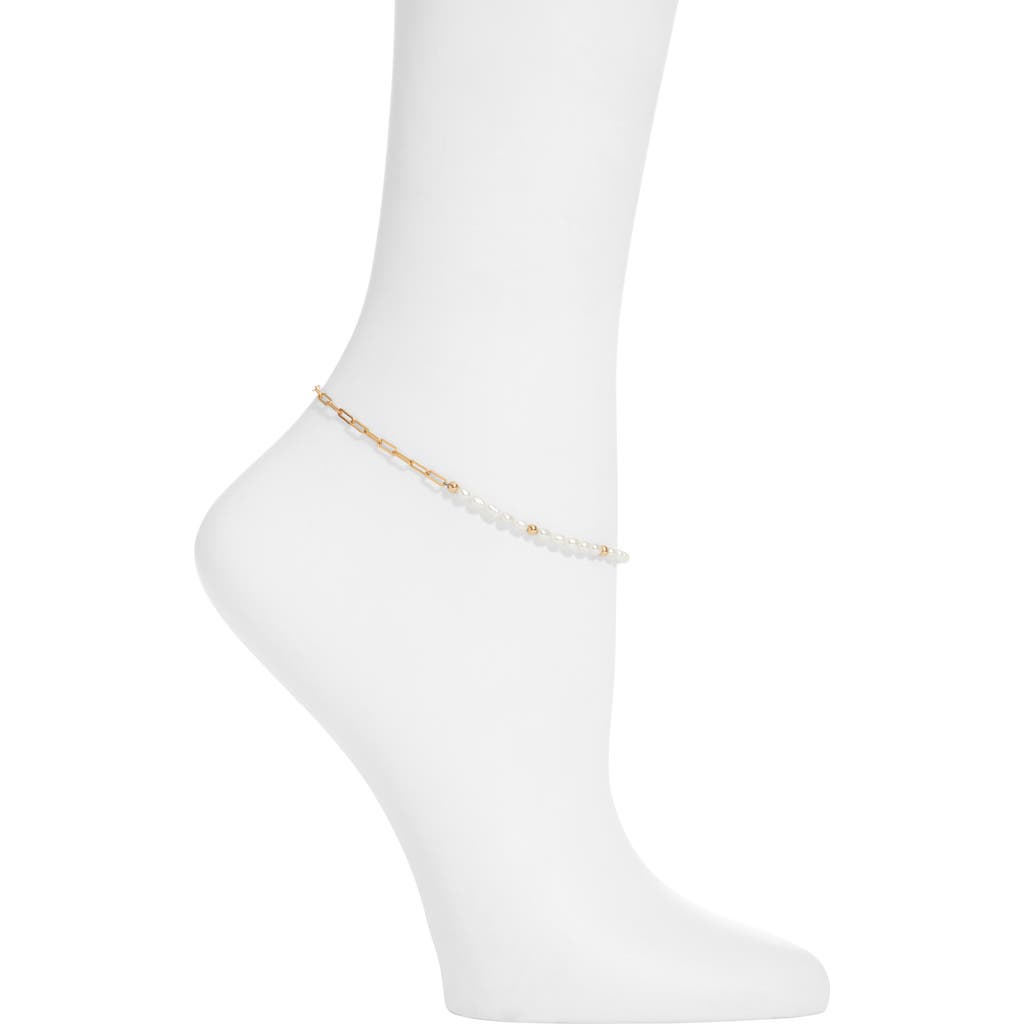 Set & Stones Simone Freshwater Pearl & Paper Clip Chain Anklet In Gold