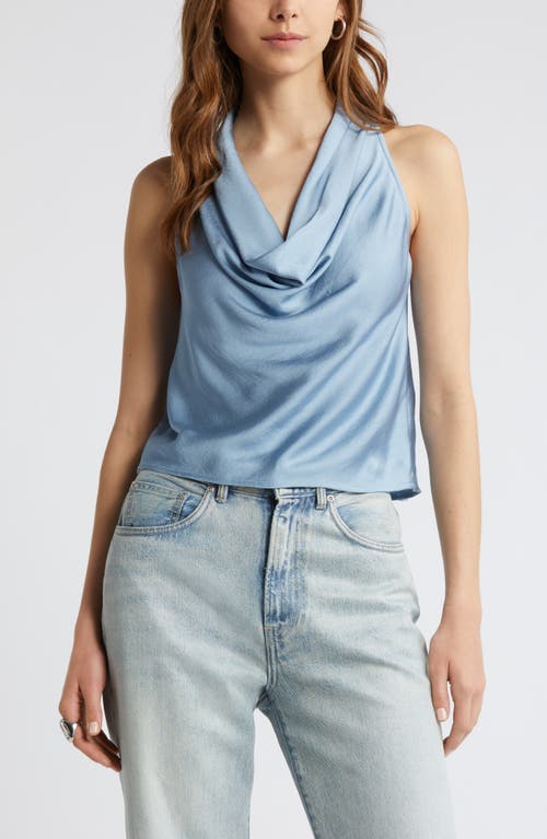Cowl Neck Satin Tank in Blue Chambray