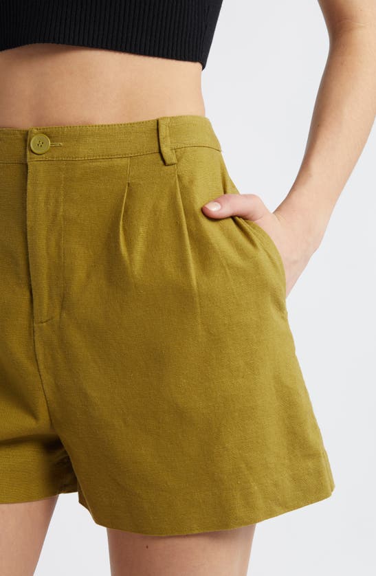 Shop Open Edit High Waist Linen Blend Shorts In Olive Eyes