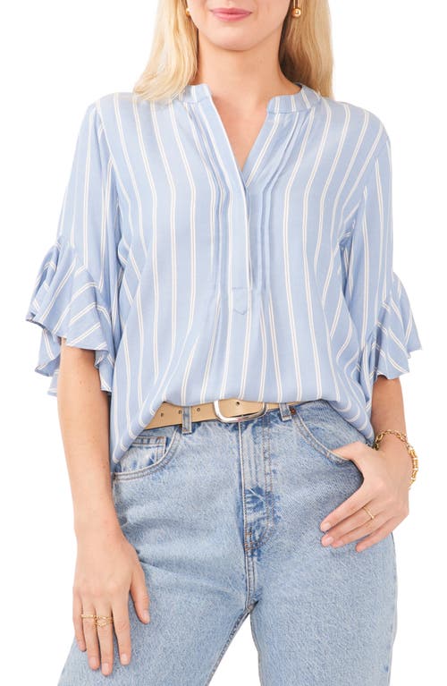 Vince Camuto Stripe Ruffle Sleeve Blouse Dusty Blue at Nordstrom,
