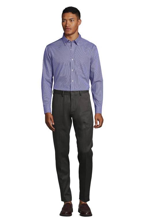 Lands' End Traditional Fit Solid No Iron Supima Pinpoint Buttondown Collar Dress Shirt In Rich Sapphire Check