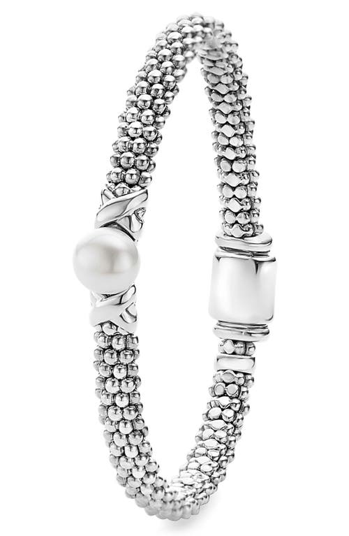 Lagos Sterling Silver Luna Caviar Bracelet With Cultured Freshwater Pearl In Silver/pearl