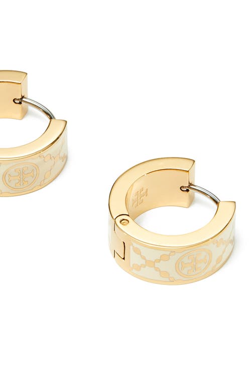 Shop Tory Burch T-monogram Hoop Earrings In Tory Gold/new Ivory