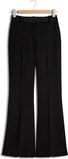 Wool Tuxedo Pantshigh Waist Wool Blend Wide Leg Pants For Women - Button  Fly, Ribbed Trim