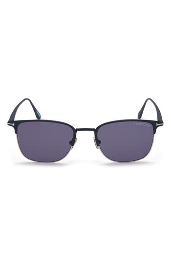 Shop Tom Ford 52mm Browline Sunglasses In Matte Blue/blue