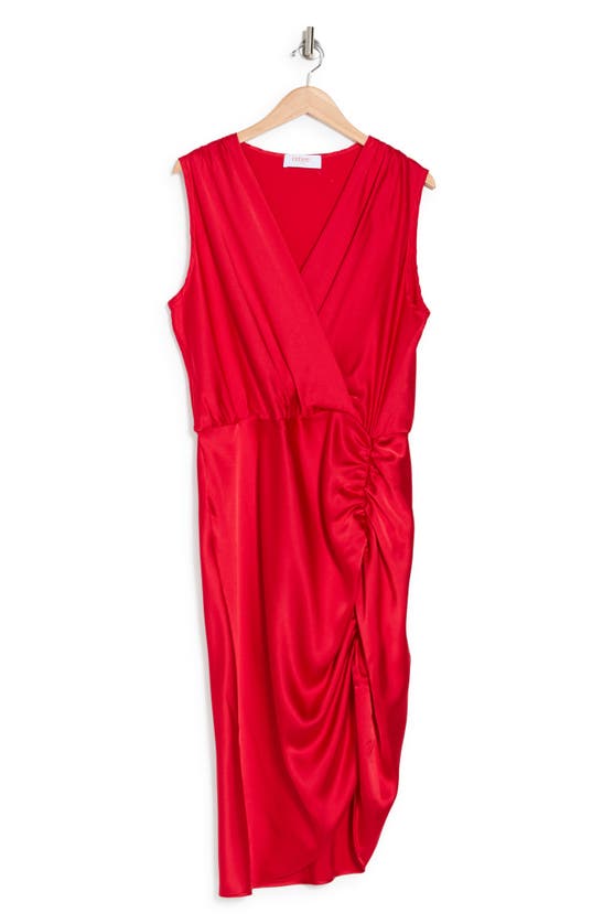 Renee C Ruched Satin Dress In Red
