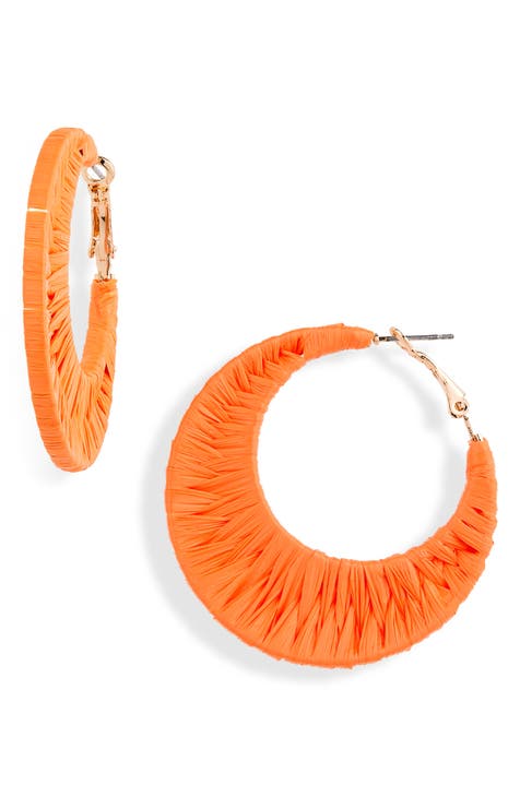 Wrapped Raffia Crescent Hoop Earrings