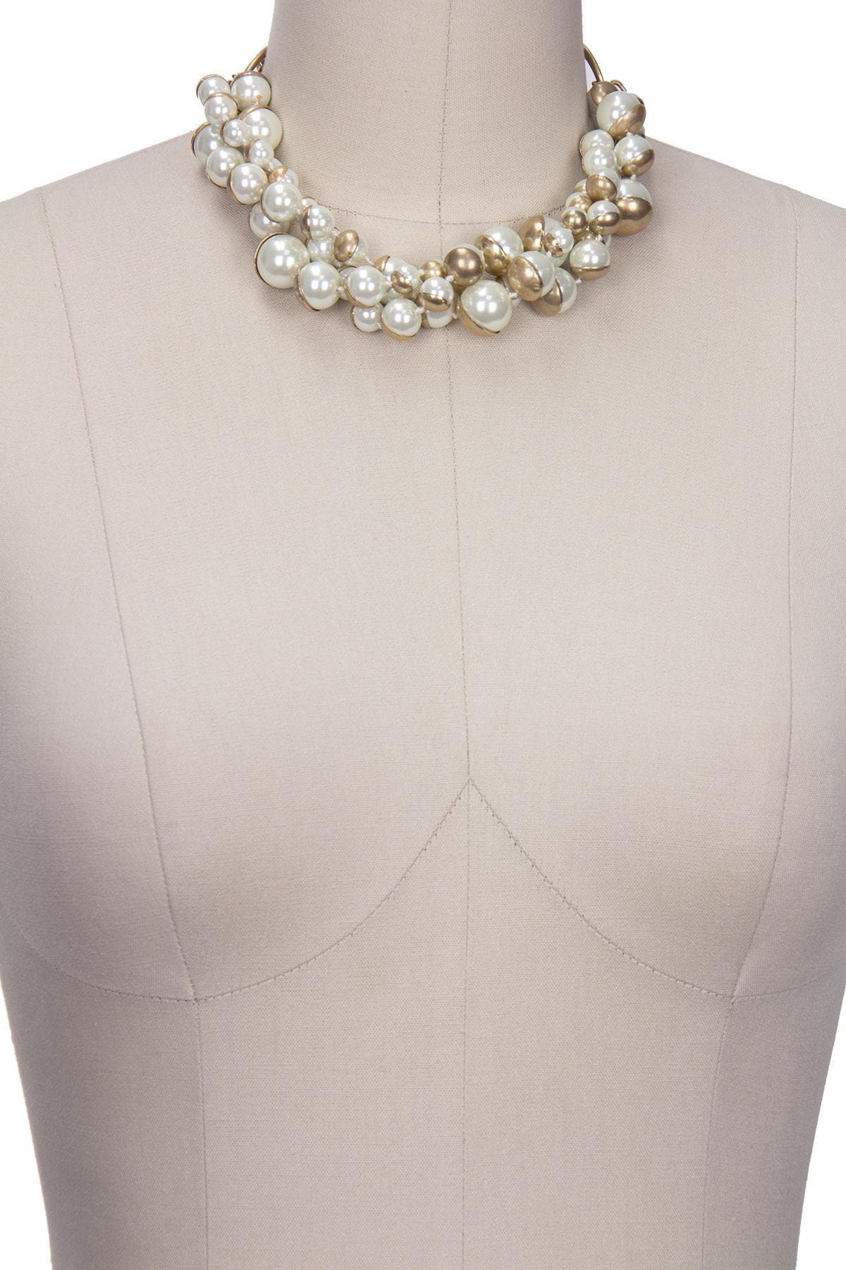 Saachi Half Moon Imitation Pearl Cluster Statement Necklace In White