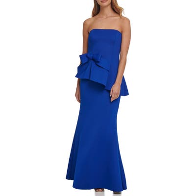 Eliza J Strapless Peplum Waist Mermaid Gown