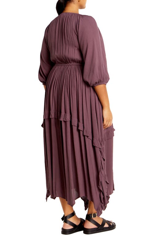 Shop City Chic Arzel Crinkle Handkerchief Hem Midi Dress In Dusty Mauve