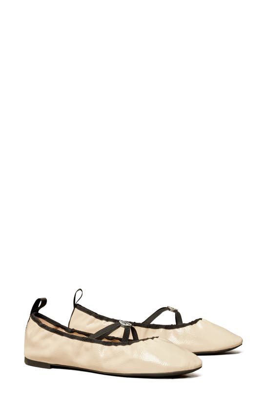 Tory Burch Soft Scrunch Ballet In New Cream / Perfect Black