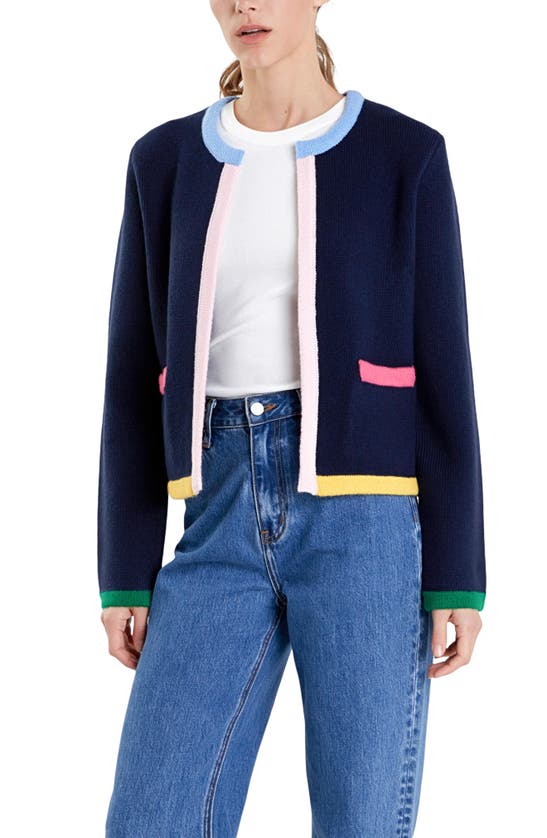 Shop English Factory Colorblock Cardigan In Navy Multi