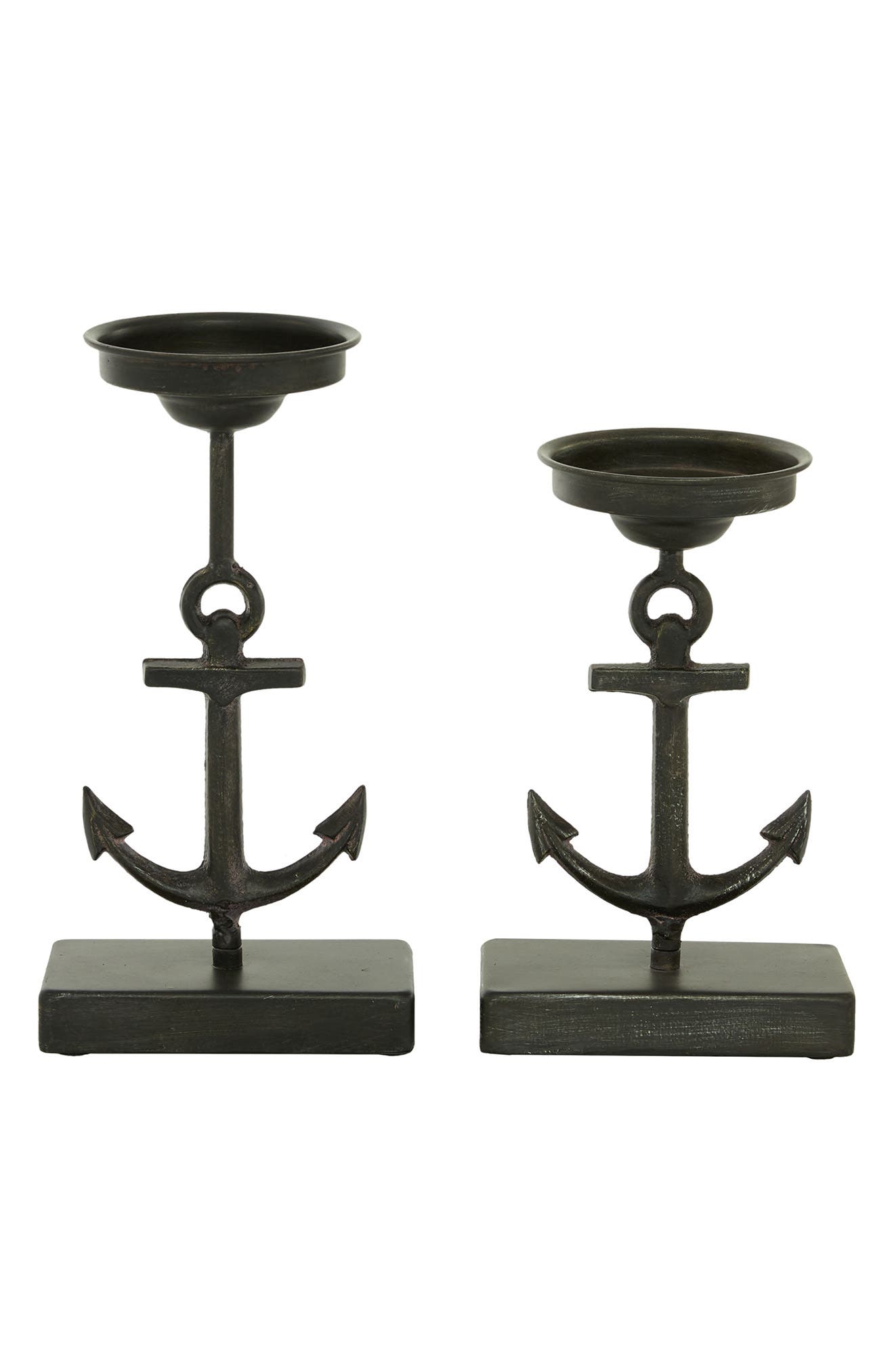 WILLOW ROW Black Metal Coastal Candle Holder Set of 2 Nordstromrack