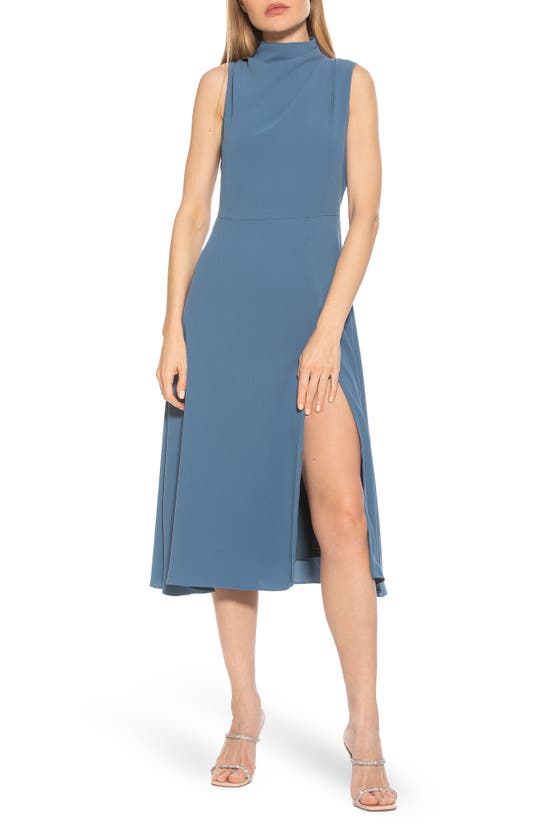 Alexia Admor Veronica Draped Mock Neck Aline Midi Dress In Teal Blue