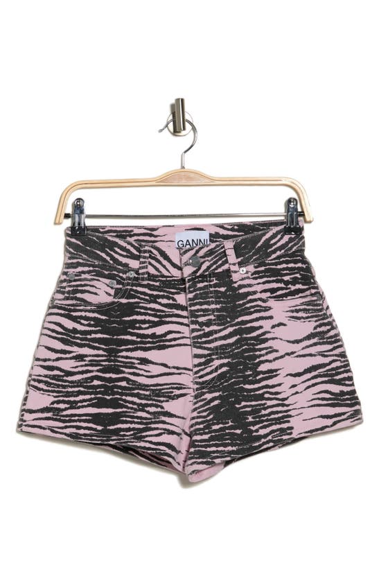 Shop Ganni Tiger Stripe Denim Shorts In Tiger Stripe Light Lilac