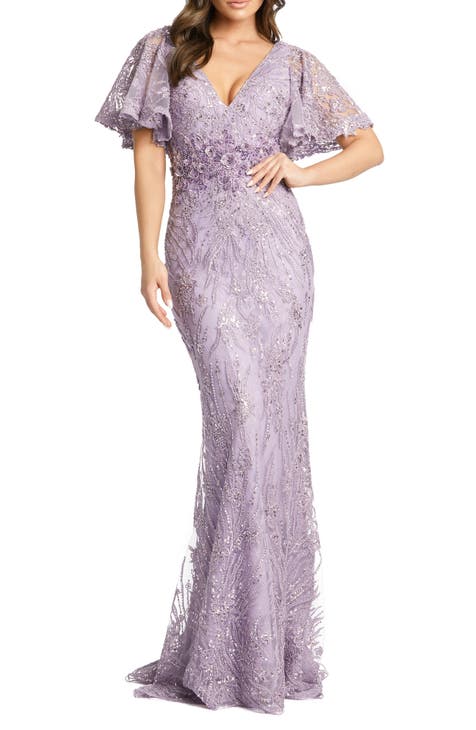 Sequin Butterfly Sleeve Lace Gown