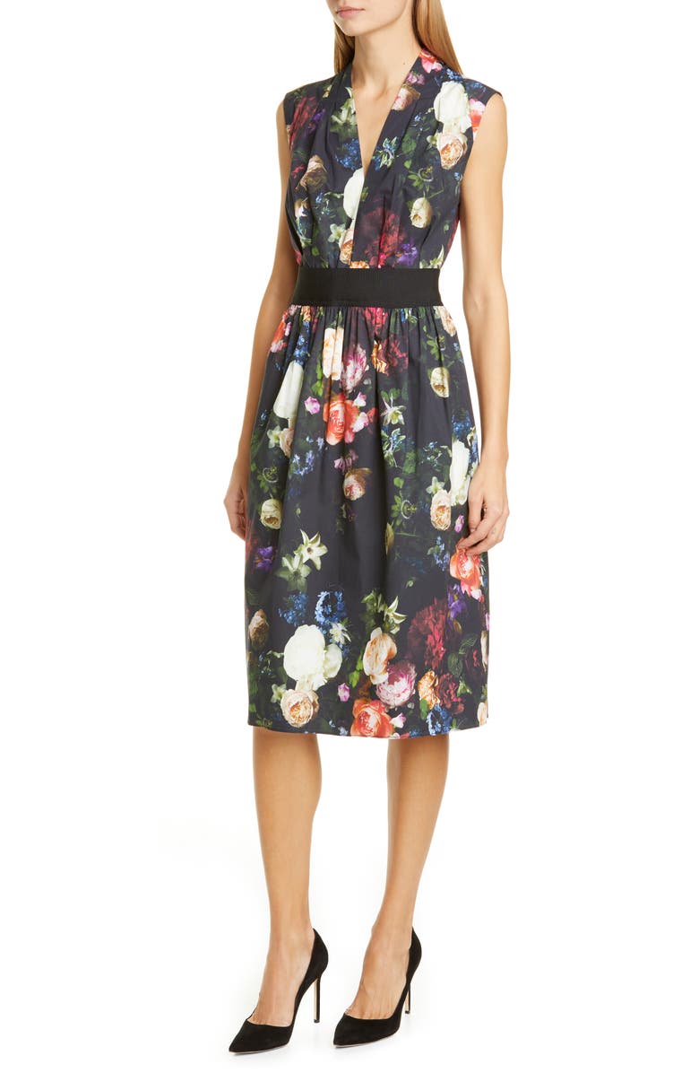 Floral Print Stretch Poplin Dress