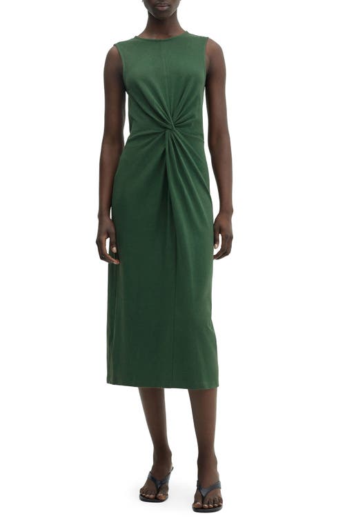 Mango Center Knot Cotton Midi Dress In Green