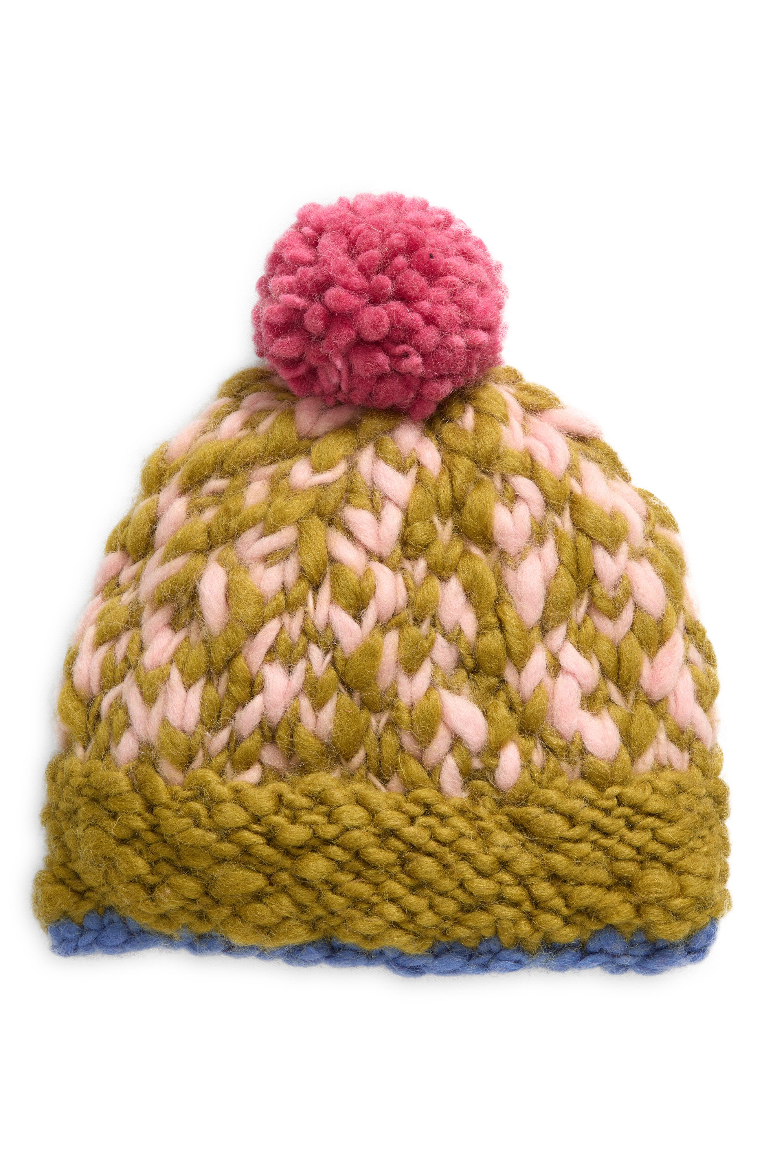 FRENCH KNOT Phoebe Pompom Beanie in Green 