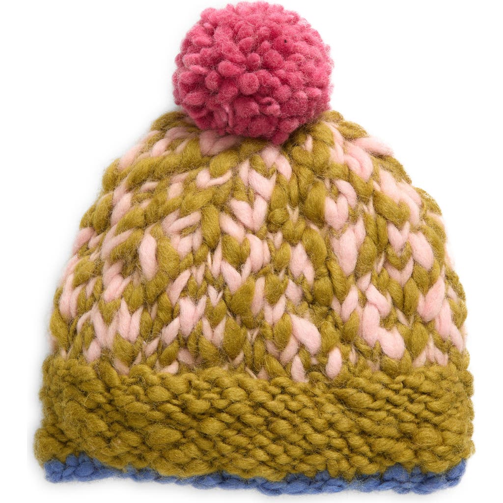 FRENCH KNOT Phoebe Pompom Beanie in Green