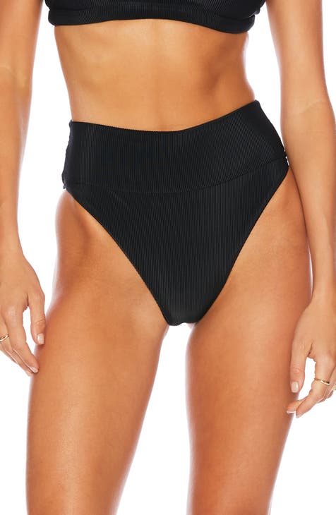 Women's High-Waisted Bikini Brief Swim Bottom with Side Cut-Out