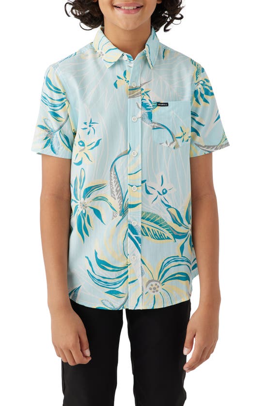 O'neill Kids' Oasis Floral Short Sleeve Button-up Shirt In Sky Blue