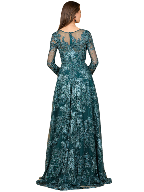 Shop Lara New York Long Sleeve, Illusion Neck Gown In Green