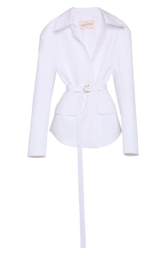 Shop Valentino Belted Cotton Wrap Jacket In Bianco Ottico