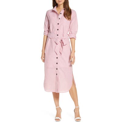 1901 Stripe Belted Shirtdress, Red