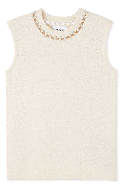 Shop St John St. John Collection Embellished Stretch Micro Bouclé Shell In Ecru