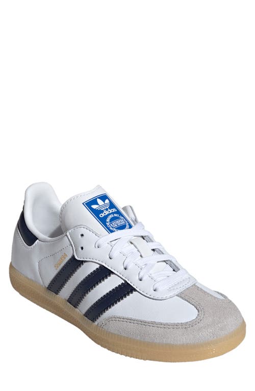 Shop Adidas Originals Adidas Kids' Samba Sneaker In White/collegiate Navy/gum