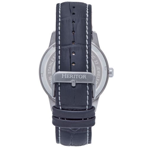 Heritor Automatic Davies Semi-skeleton Leather Band Watch In Silver/white