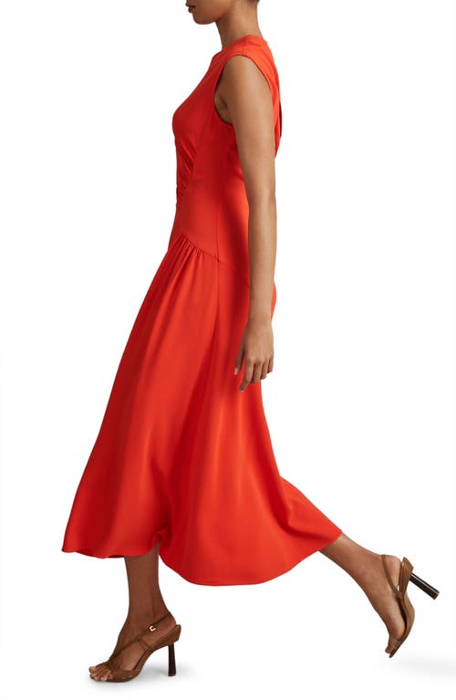 Reiss Orange Stacey Petite Ruched Midi Dress In Orange