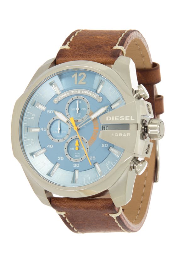 Diesel ® Mega Chief Leather Strap Watch, 51mm In Brown