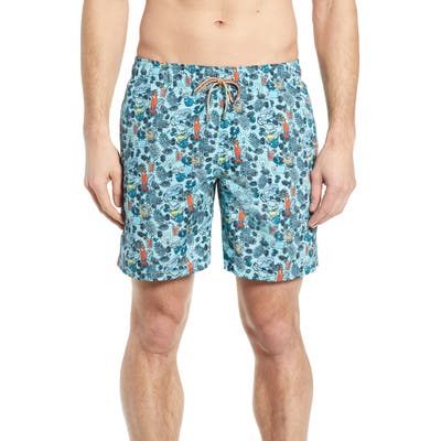 Bugatchi Print Swim Trunks, Blue/green
