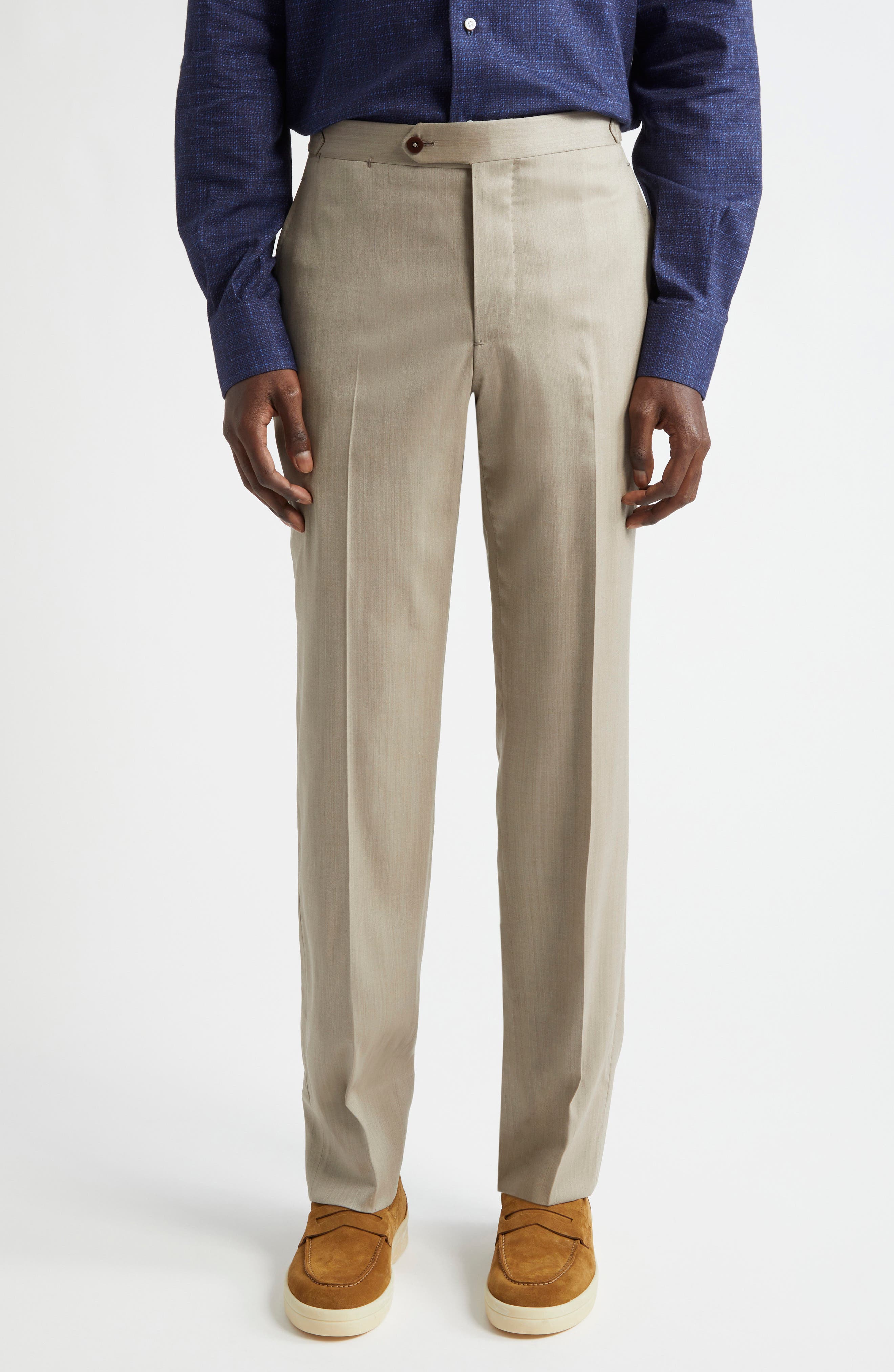 ISAIA Stretch Wool & Silk Dress Pants in Light Brown 