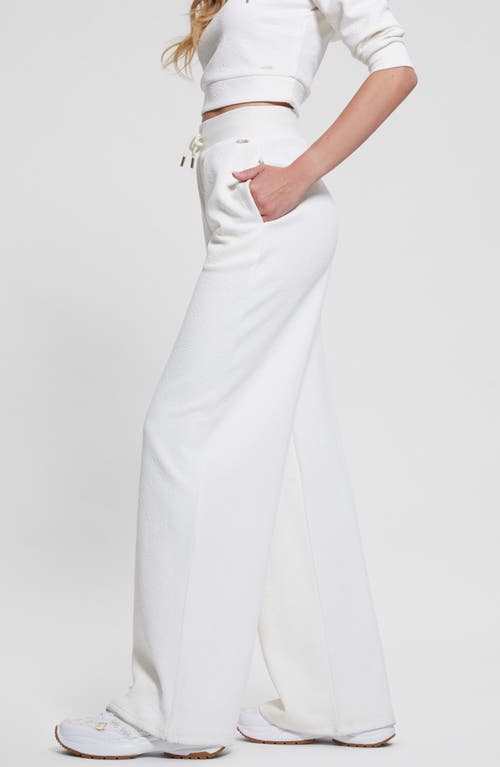 Shop Guess Peony Jacquard Logo Wide Leg Drawstring Pants In Peony Dove White Aop