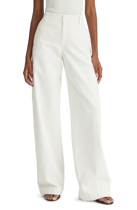 Ivory high waisted pleated stretch Women Trousers