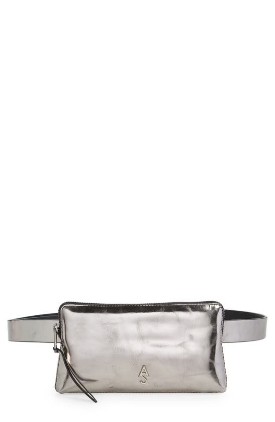 Allsaints Zip Metallic Leather Belt Bag In Gunmetal | ModeSens display picture 1